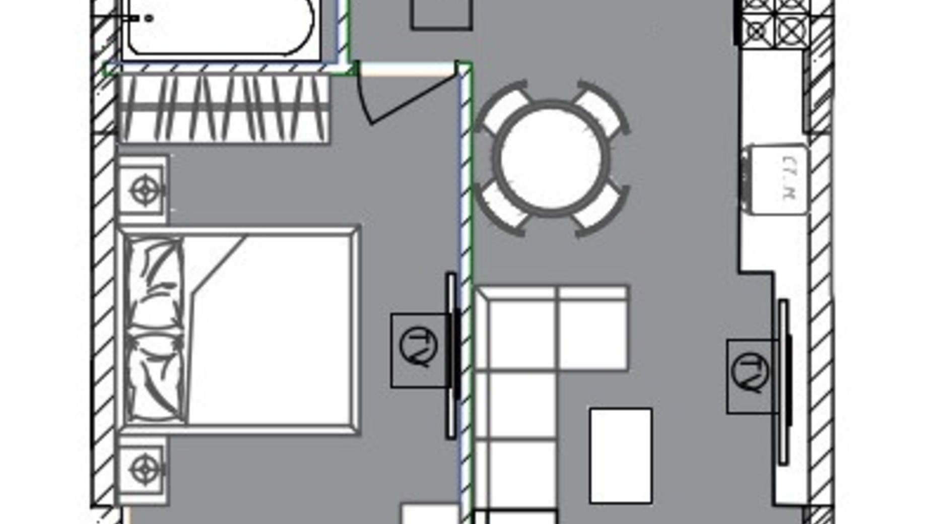 Планування 1-кімнатної квартири в Апарт-комплекс Ітака 47.4 м², фото 266633