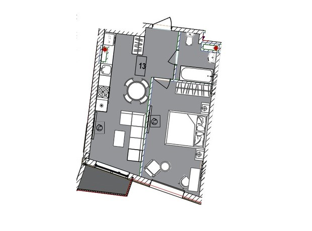 Апарт-комплекс Итака: планировка 1-комнатной квартиры 45.51 м²