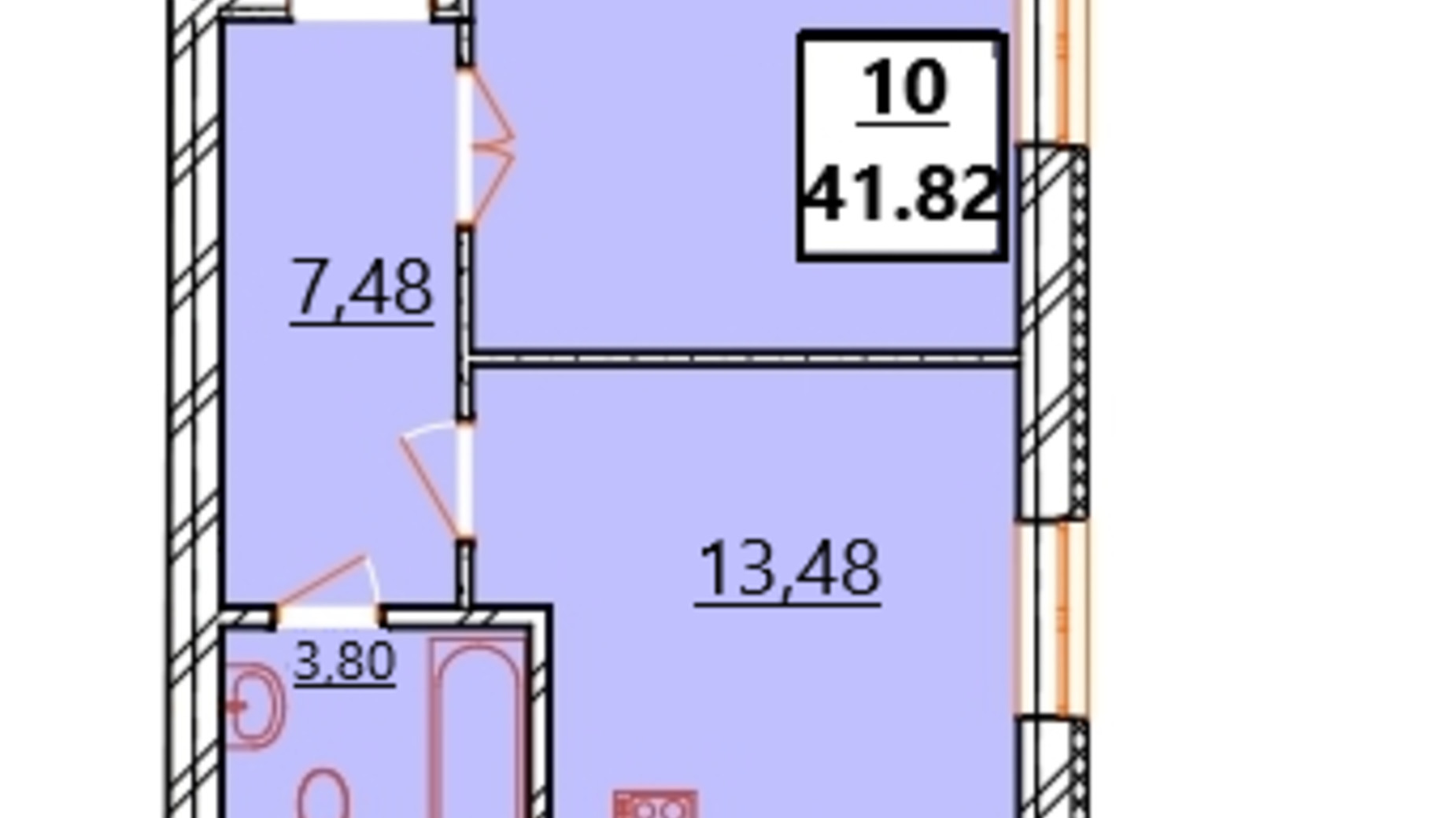 Планування 1-кімнатної квартири в ЖК Маєток Боздош 41.82 м², фото 266664