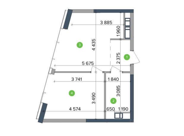 ЖК Метрополис: планировка 1-комнатной квартиры 43.88 м²