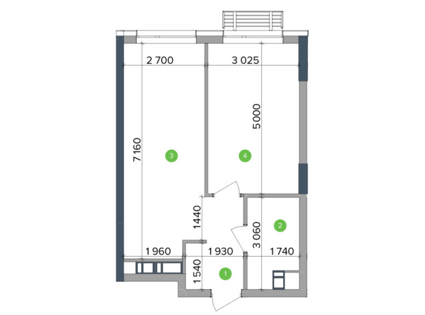 ЖК Метрополіс: планування 1-кімнатної квартири 35.59 м²