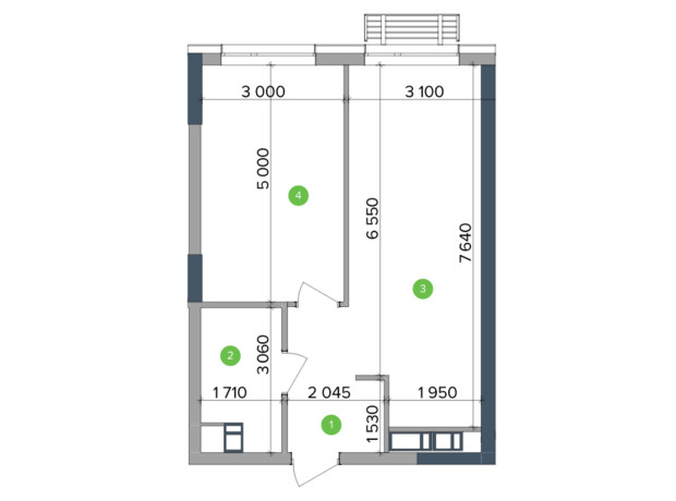 ЖК Метрополис: планировка 1-комнатной квартиры 44.14 м²