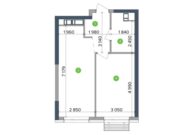 ЖК Метрополис: планировка 1-комнатной квартиры 43.88 м²