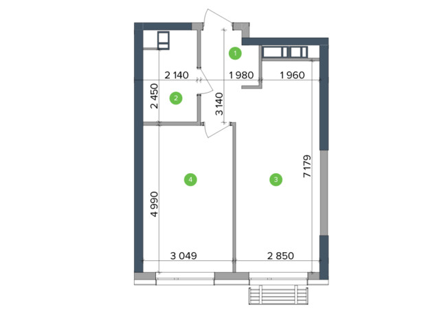 ЖК Метрополис: планировка 1-комнатной квартиры 43.88 м²