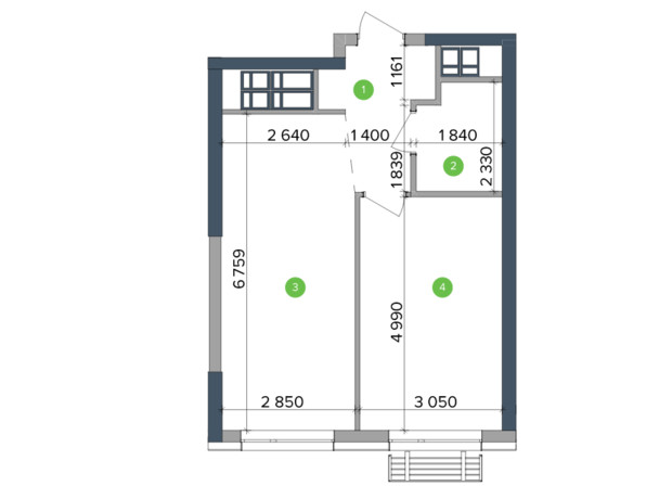 ЖК Метрополис: планировка 1-комнатной квартиры 43.69 м²