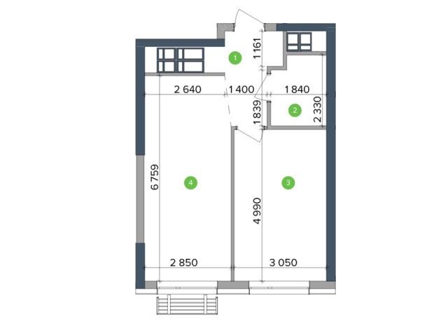 ЖК Метрополис: планировка 1-комнатной квартиры 43.68 м²