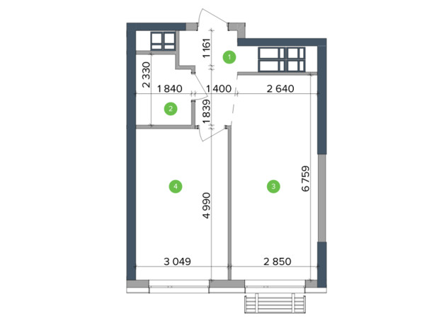 ЖК Метрополис: планировка 1-комнатной квартиры 43.69 м²