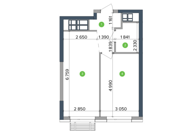 ЖК Метрополіс: планування 1-кімнатної квартири 41.91 м²