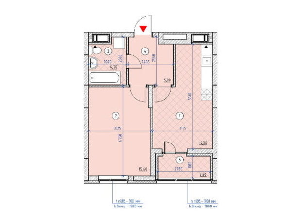 ЖК Паркові Озера 2: планування 1-кімнатної квартири 45 м²