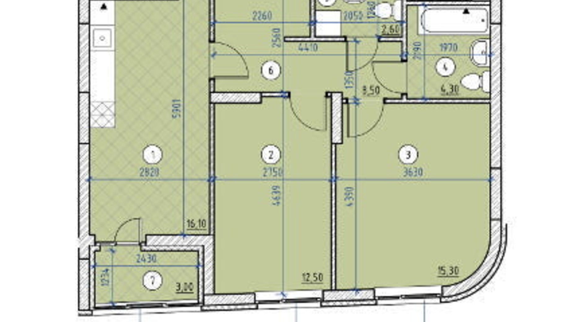 Планування 2-кімнатної квартири в ЖК Паркові Озера 2 62.3 м², фото 266874