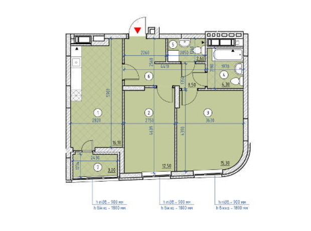 ЖК Парковые Озера 2: планировка 2-комнатной квартиры 62.3 м²