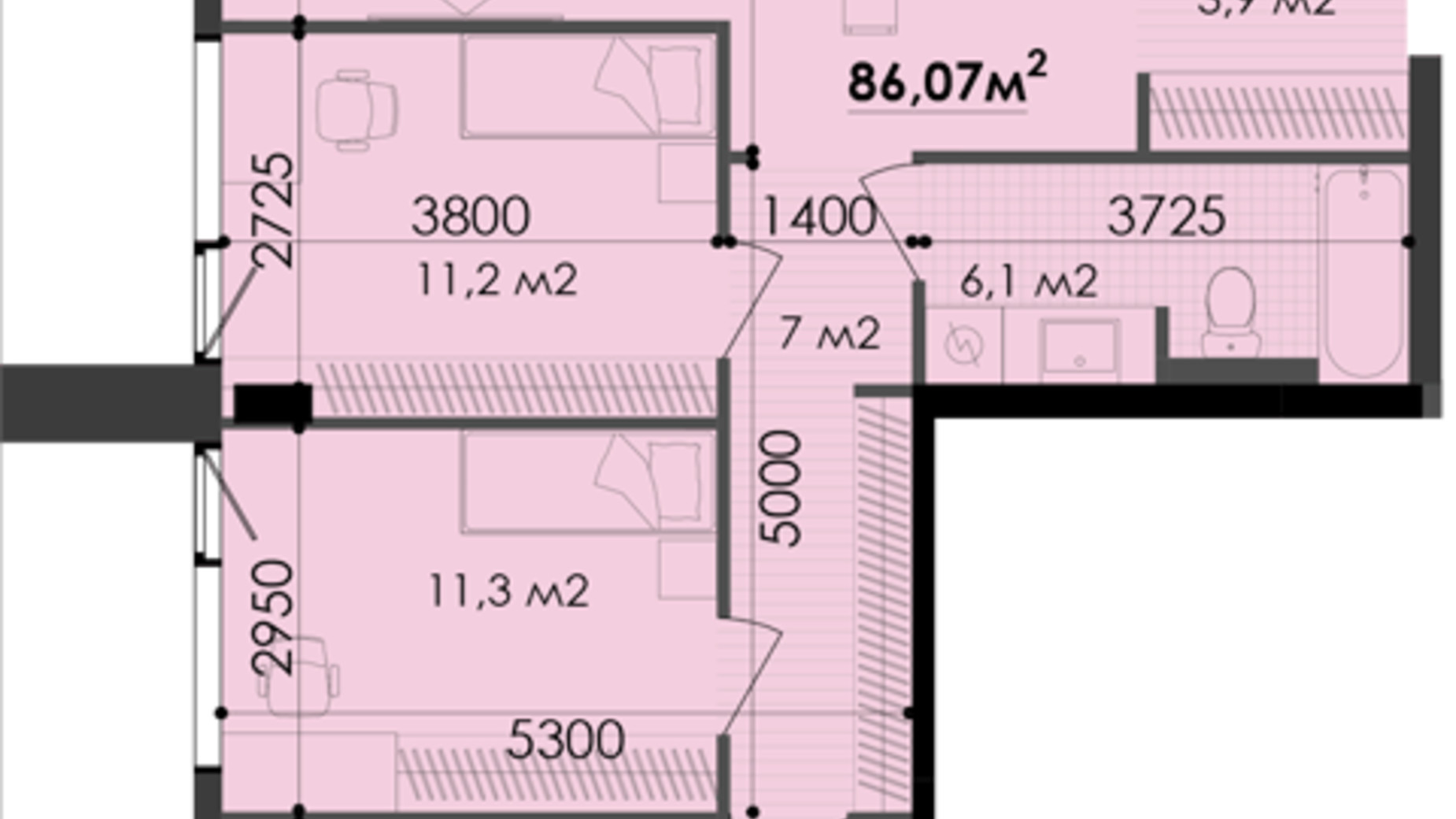 Планировка 3-комнатной квартиры в ЖК Respect Hall 86.07 м², фото 266922