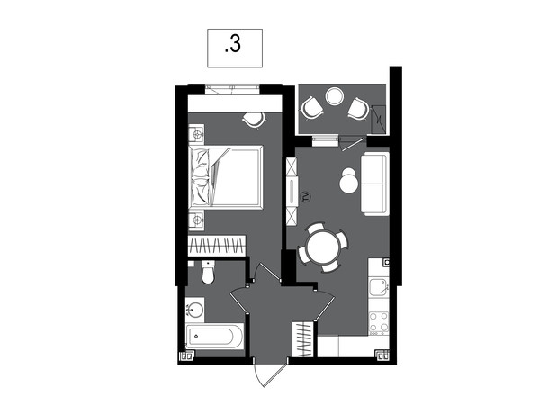 ЖК Посейдон: планування 1-кімнатної квартири 38.86 м²