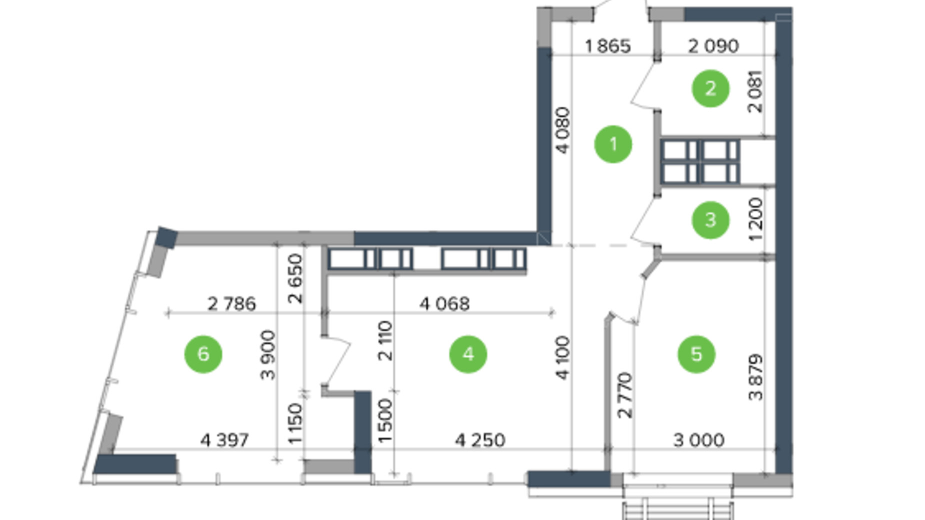 Планування 2-кімнатної квартири в ЖК Метрополіс 65.09 м², фото 266973