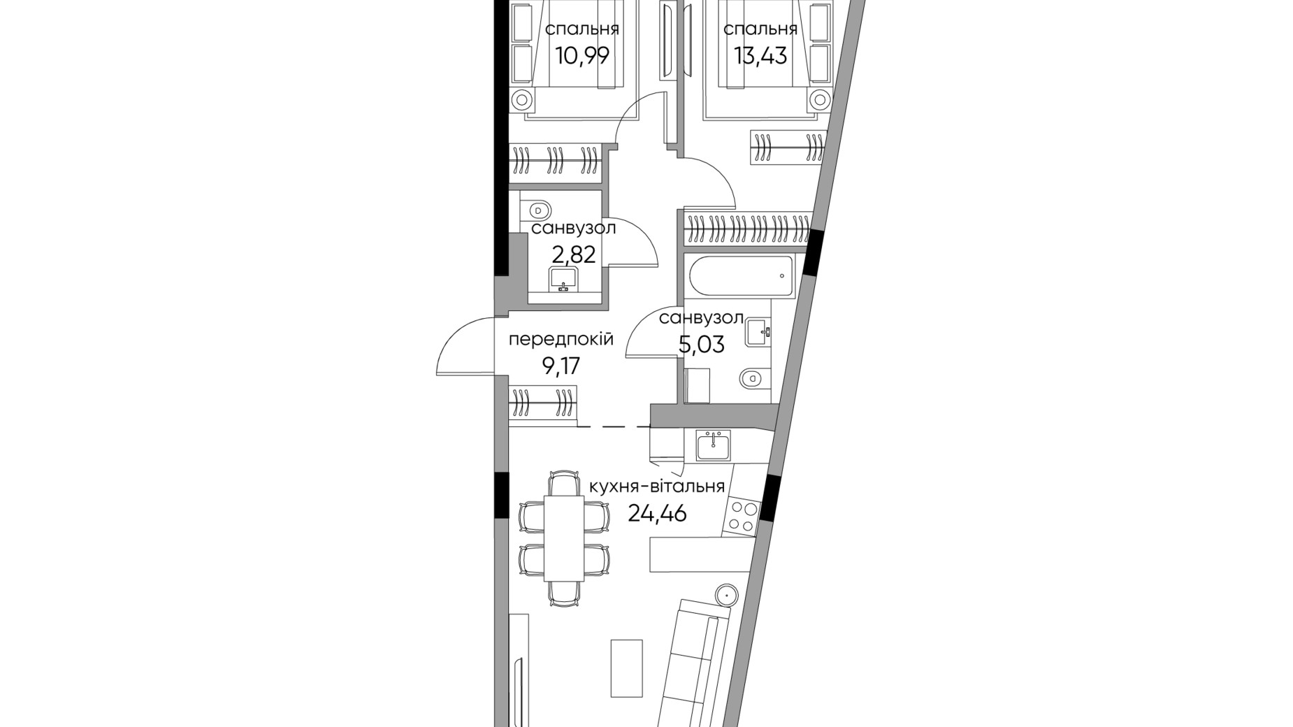 Планировка 2-комнатной квартиры в ЖК Park Lake City Vita 74.68 м², фото 267895