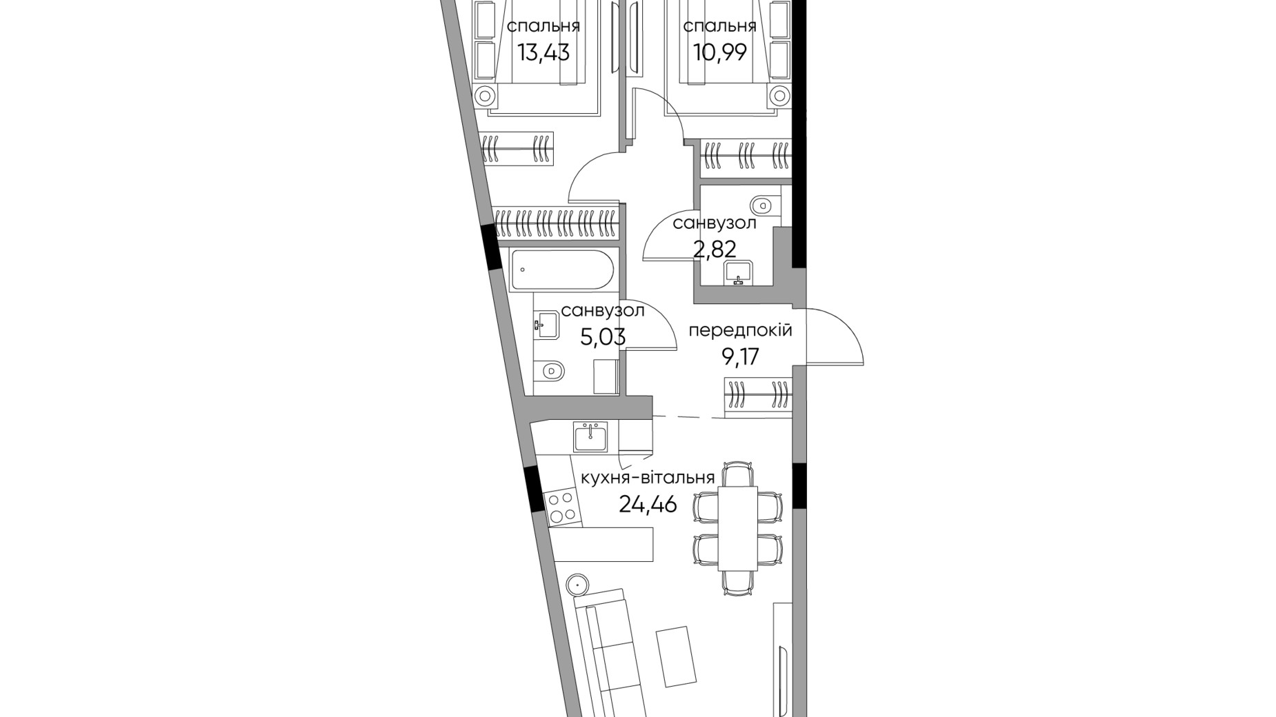 Планировка 2-комнатной квартиры в ЖК Park Lake City Vita 74.68 м², фото 267896