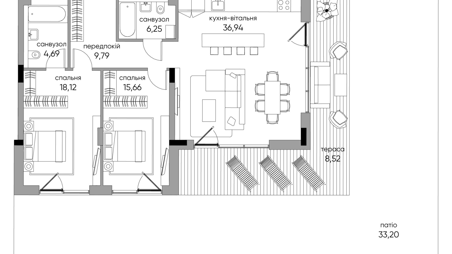 Планування 2-кімнатної квартири в ЖК Park Lake City Vita 133.17 м², фото 267897