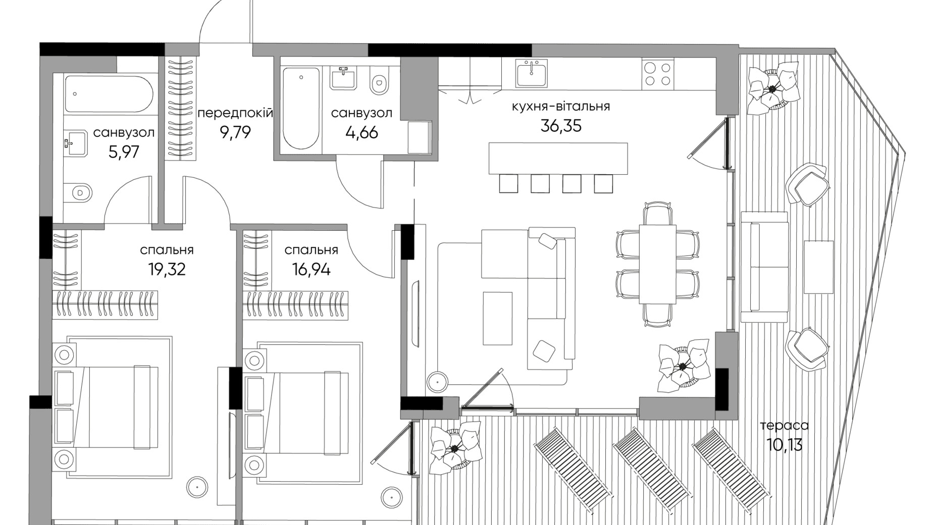 Планировка 2-комнатной квартиры в ЖК Park Lake City Vita 105.13 м², фото 267899