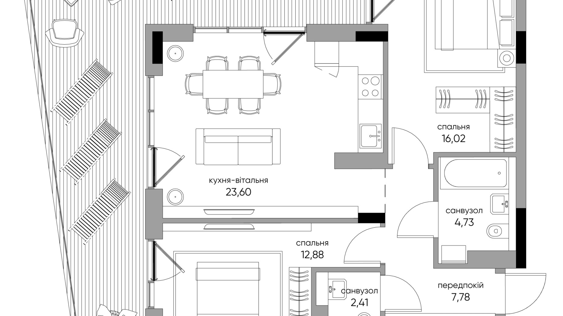 Планировка 2-комнатной квартиры в ЖК Park Lake City Vita 77.23 м², фото 267900