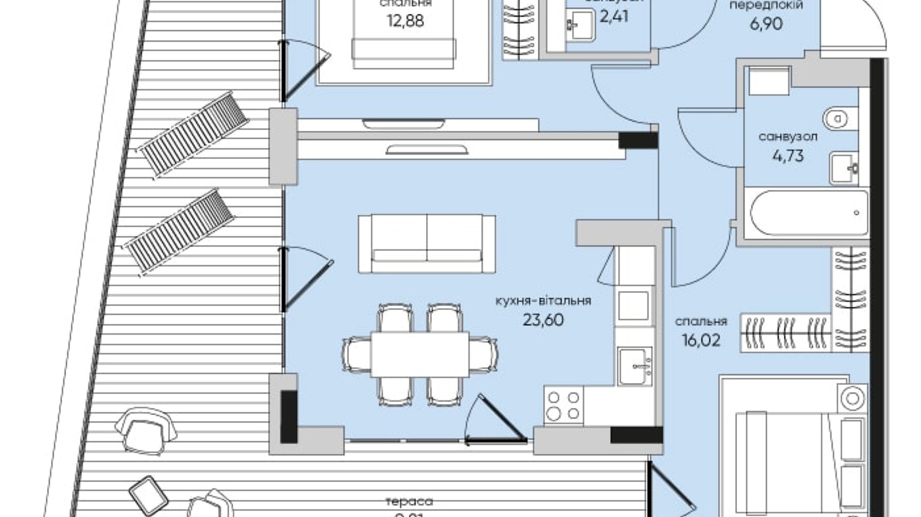 Планировка 2-комнатной квартиры в ЖК Park Lake City Vita 78.35 м², фото 267924