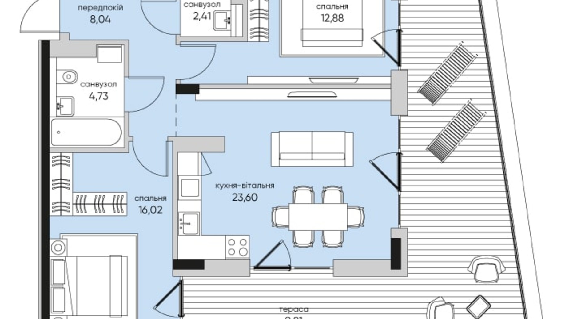 Планировка 2-комнатной квартиры в ЖК Park Lake City Vita 77.49 м², фото 267925