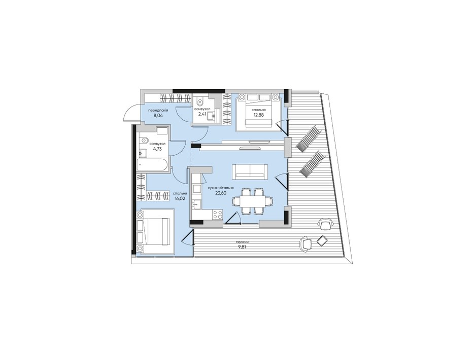 Планування 2-кімнатної квартири в ЖК Park Lake City 77.49 м², фото 267925 Планування 2-кімнатної квартири в ЖК Park Lake City 77.49 м², фото 267925