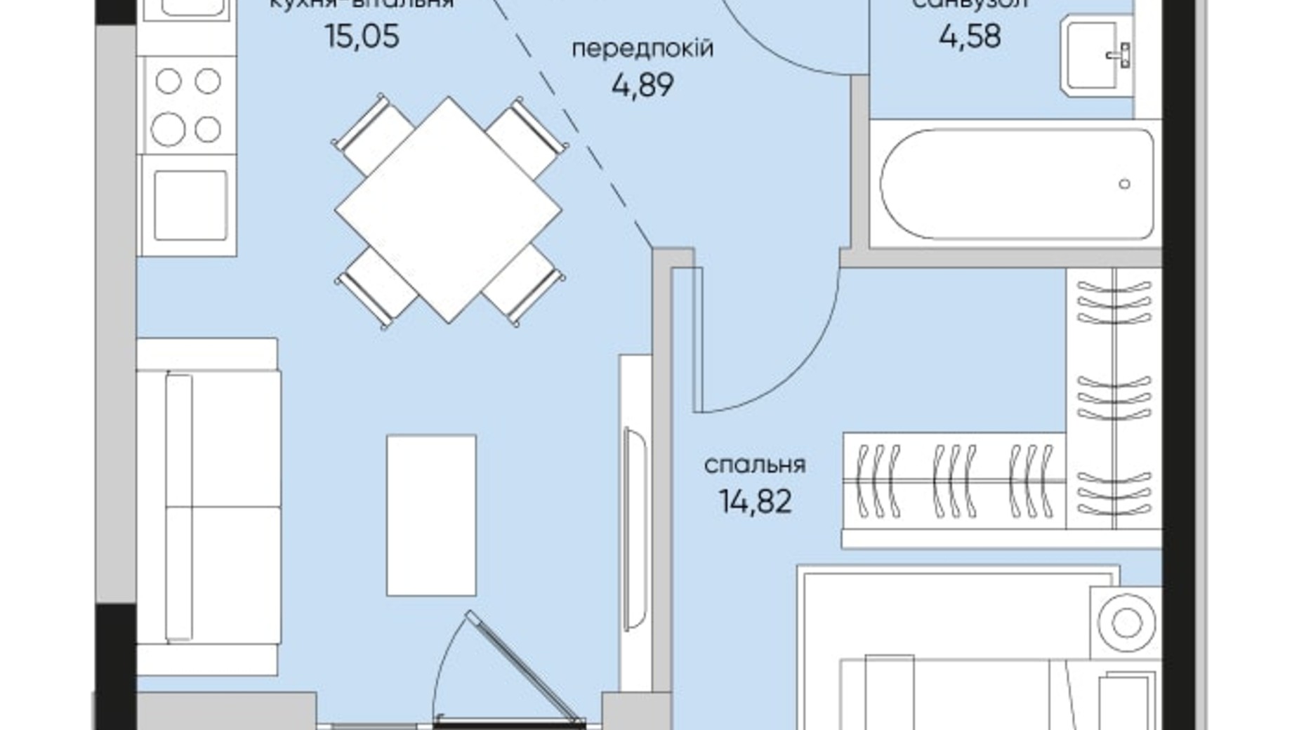 Планування 1-кімнатної квартири в ЖК Park Lake City Vita 42.03 м², фото 267926