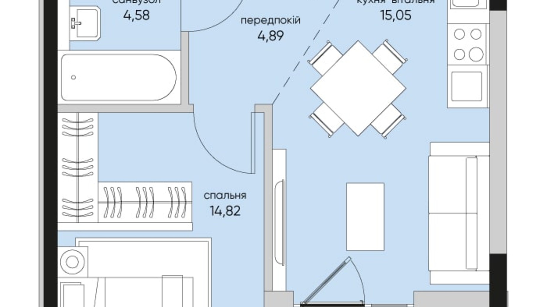 Планировка 1-комнатной квартиры в ЖК Park Lake City Vita 42.03 м², фото 267966