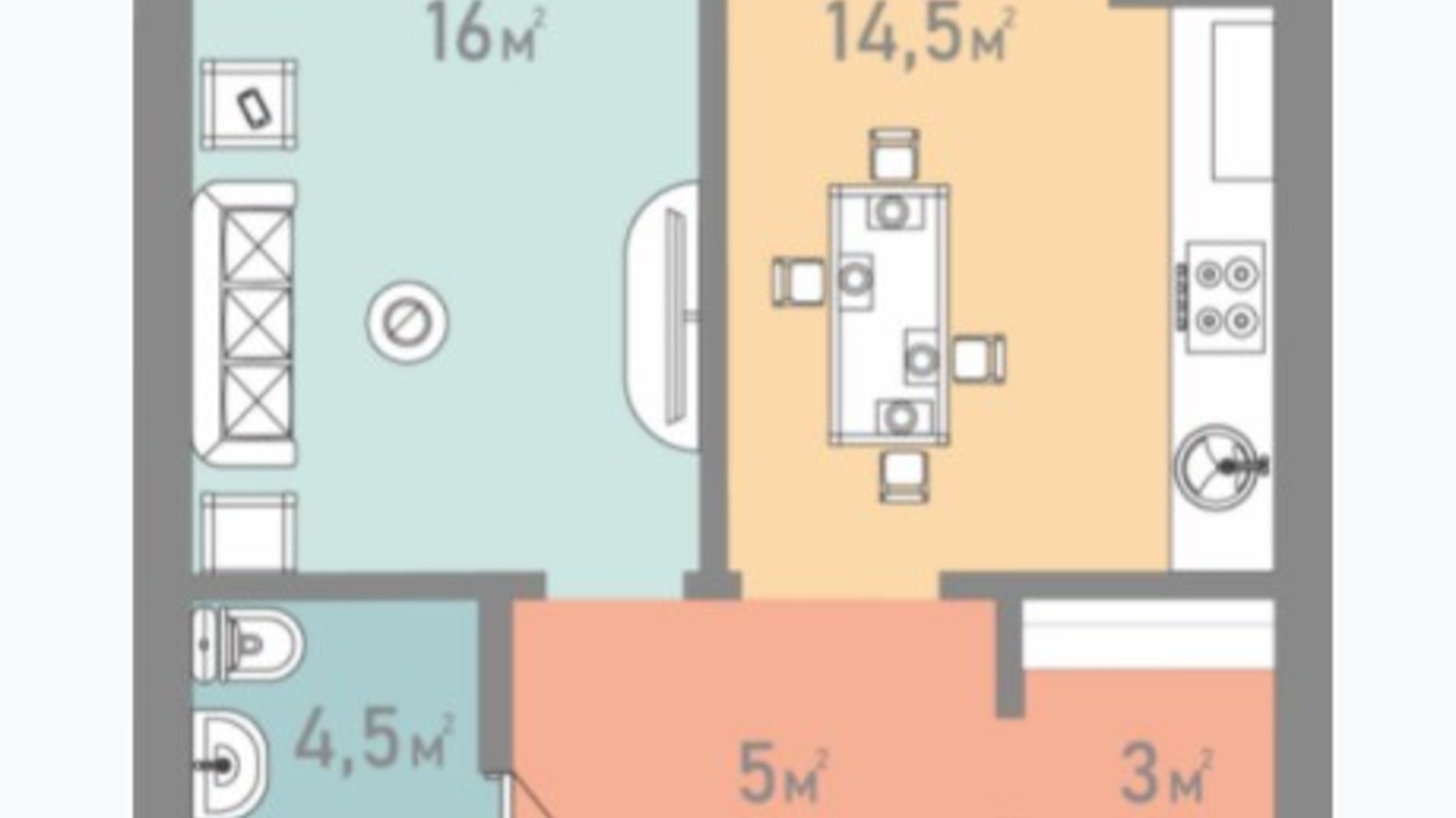 Планировка 1-комнатной квартиры в ЖК Евромісто 43 м², фото 268185