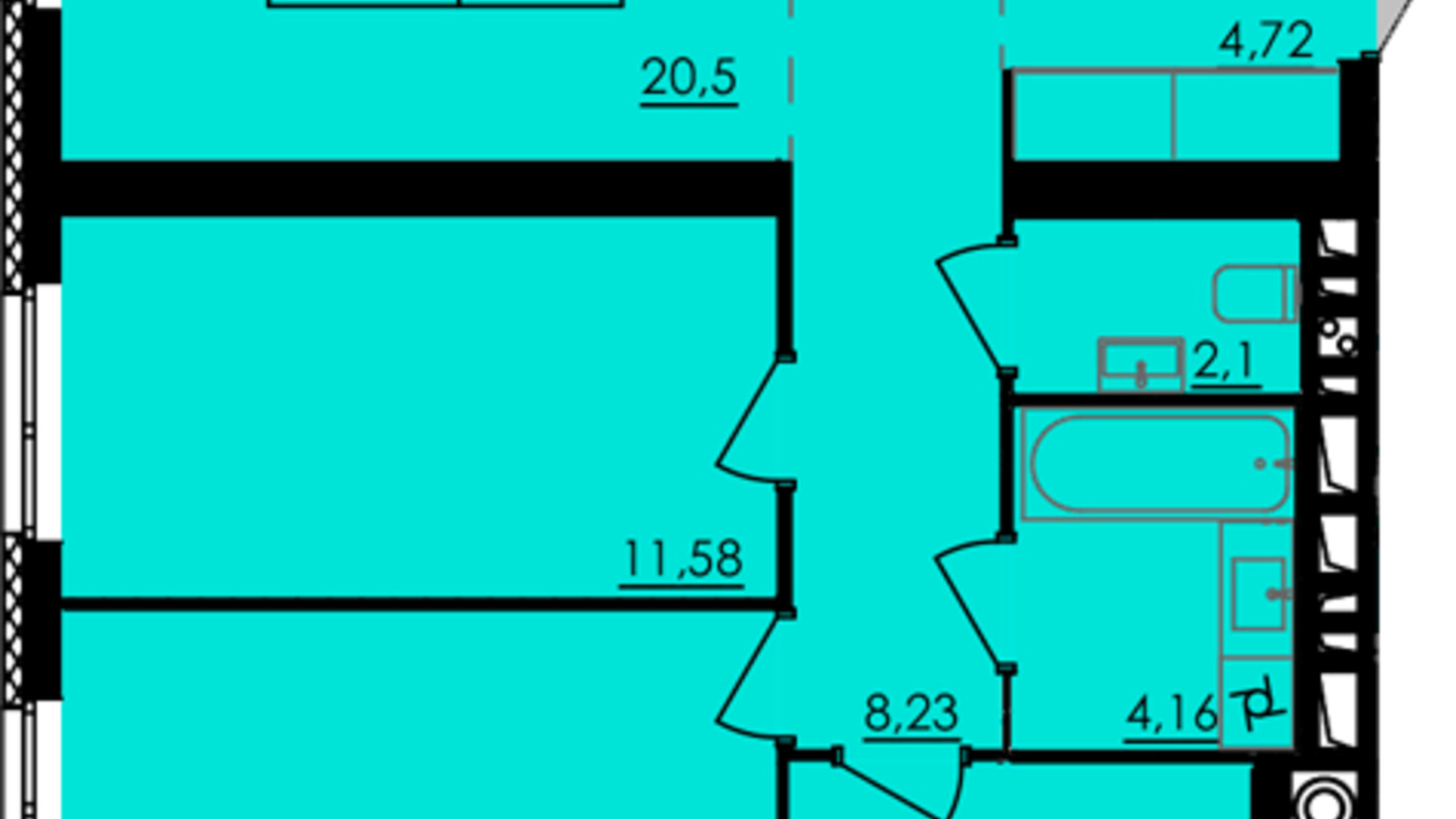 Планировка 3-комнатной квартиры в ЖК City Park 84.96 м², фото 268257