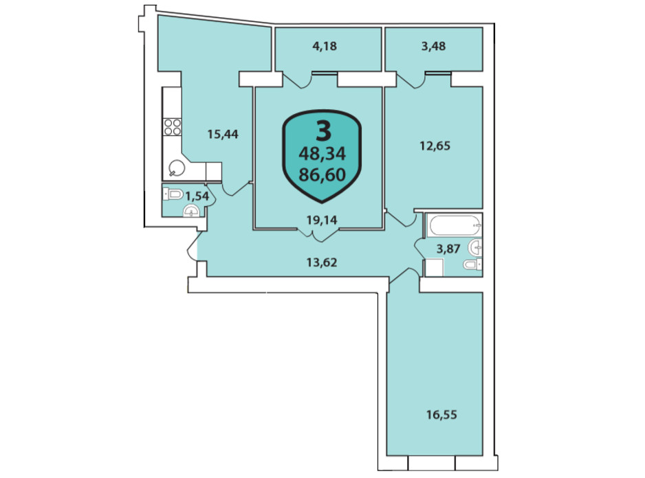 Планировка 3-комнатной квартиры в ЖК Олимпийский 86.6 м², фото 268422 Планировка 3-комнатной квартиры в ЖК Олимпийский 86.6 м², фото 268422