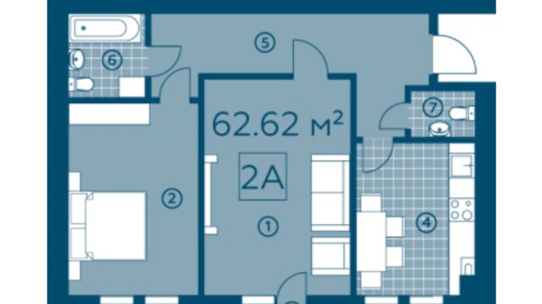 Планування 2-кімнатної квартири в ЖК Київський 62.38 м², фото 268423