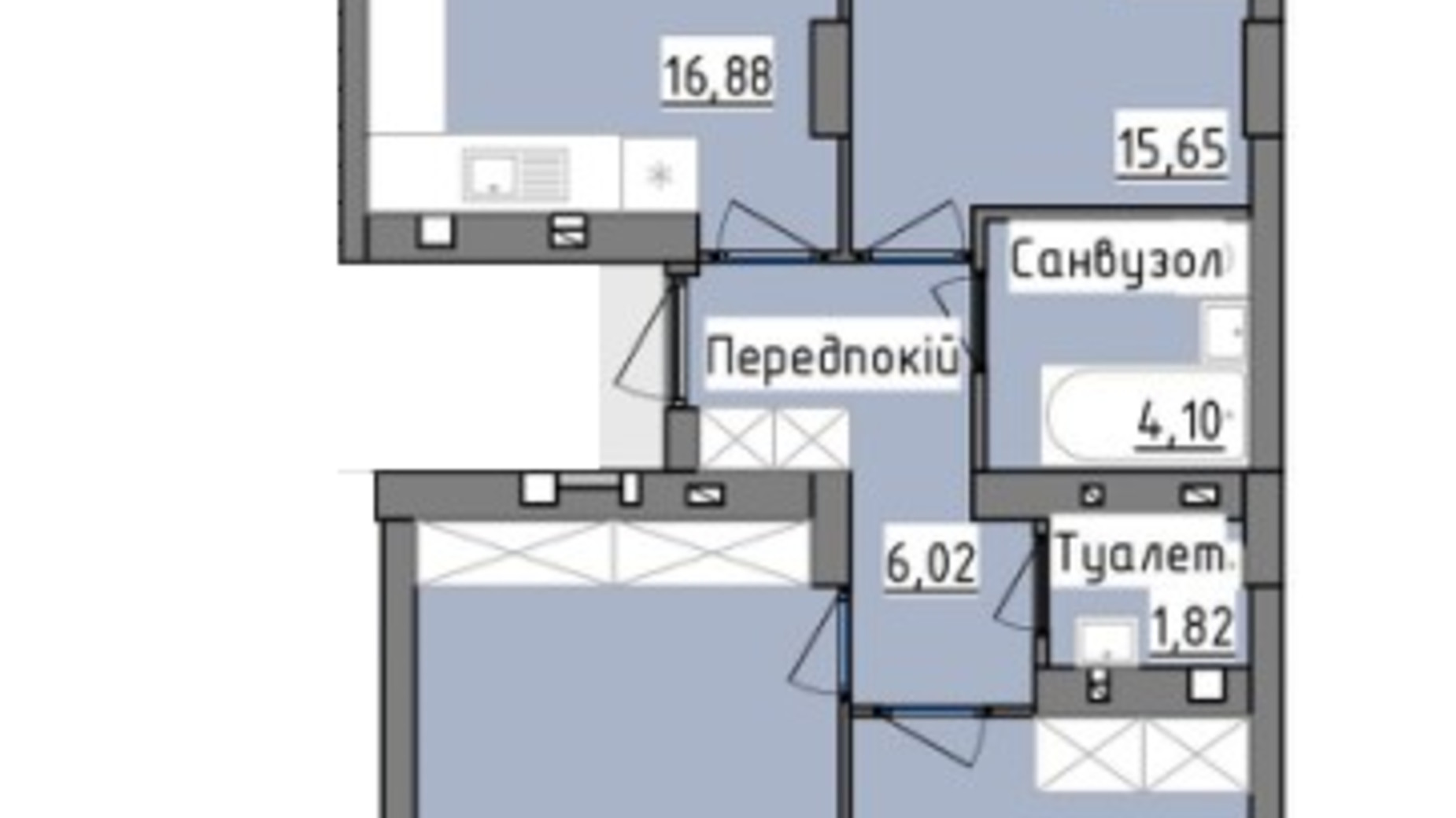 Планировка 3-комнатной квартиры в ЖК R2 residence 85.64 м², фото 268638