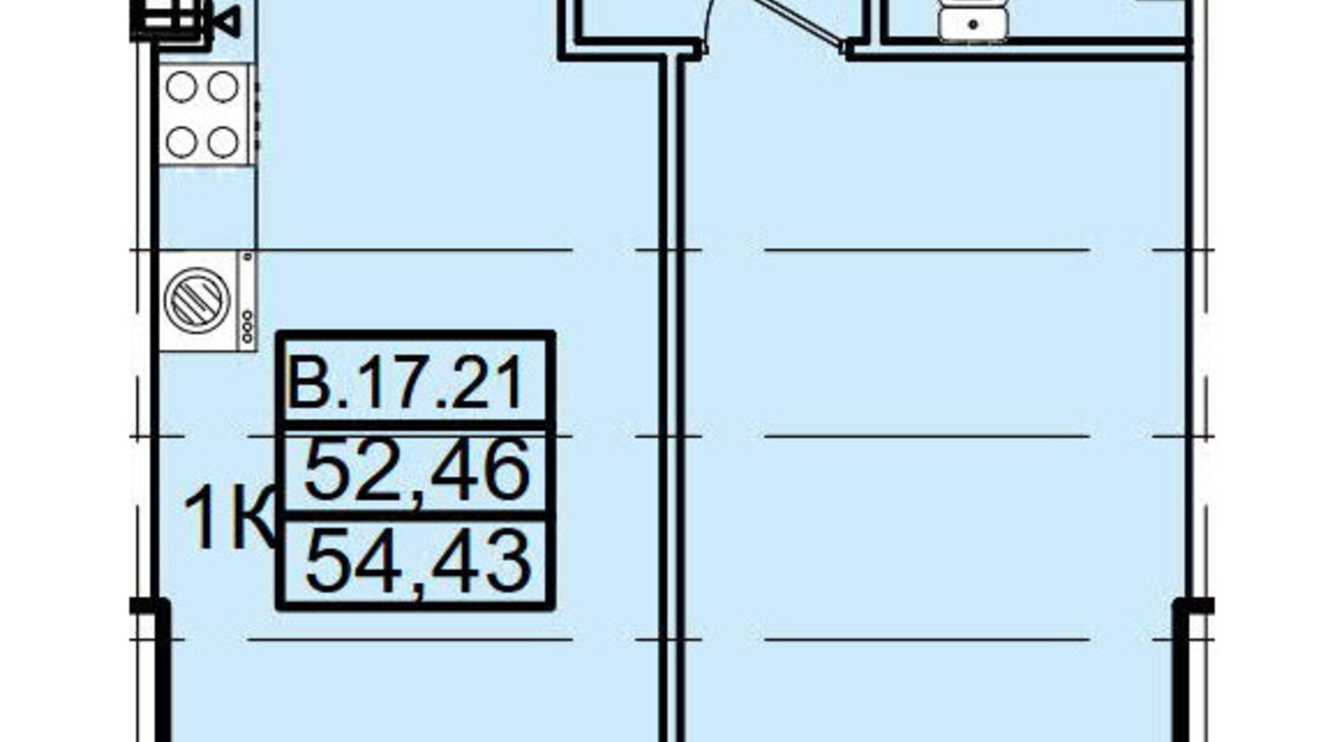 Планировка 1-комнатной квартиры в ЖК Родос 54.43 м², фото 268666