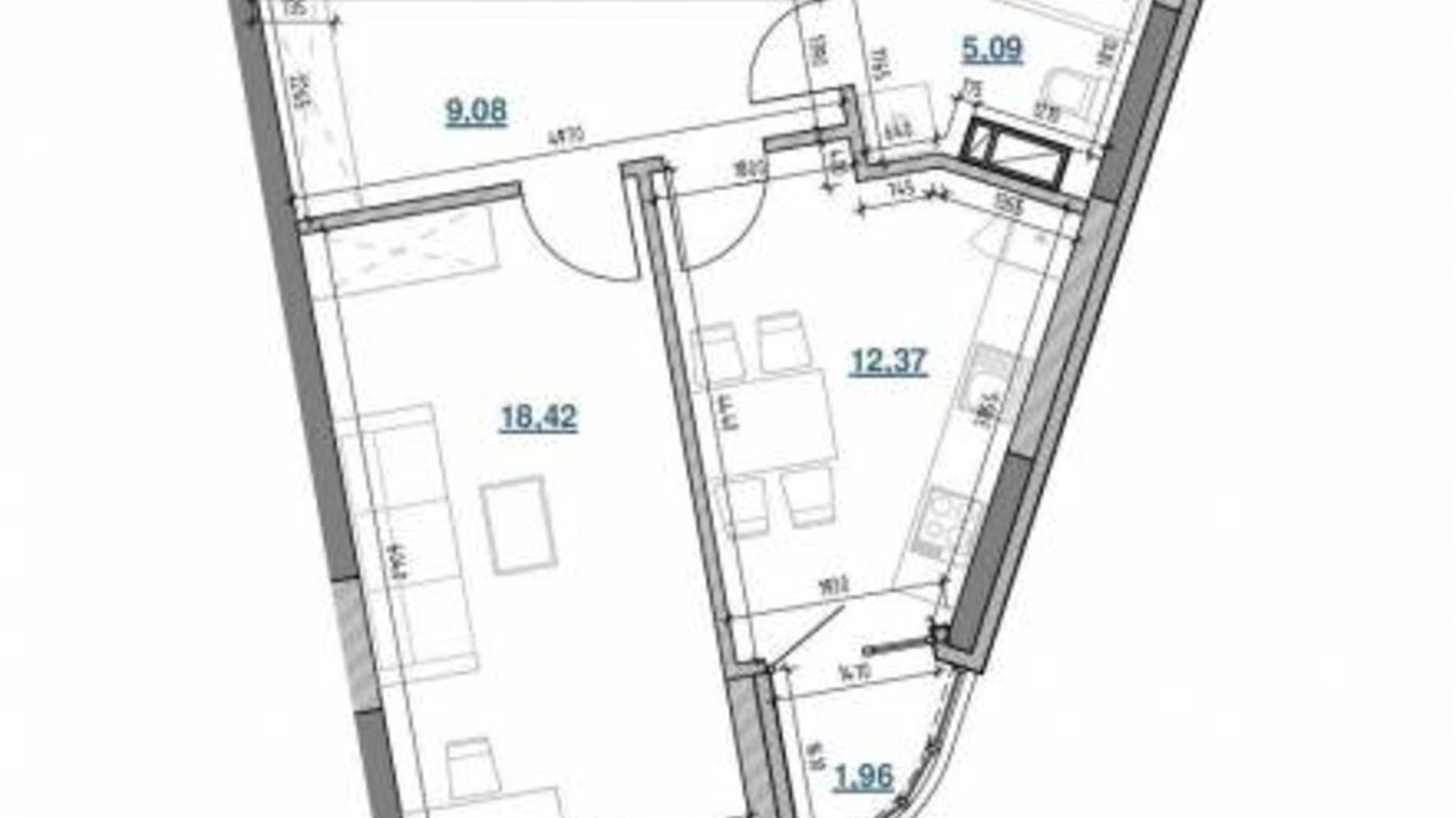 Планировка 1-комнатной квартиры в ЖК Берег Днепра 46.92 м², фото 268702