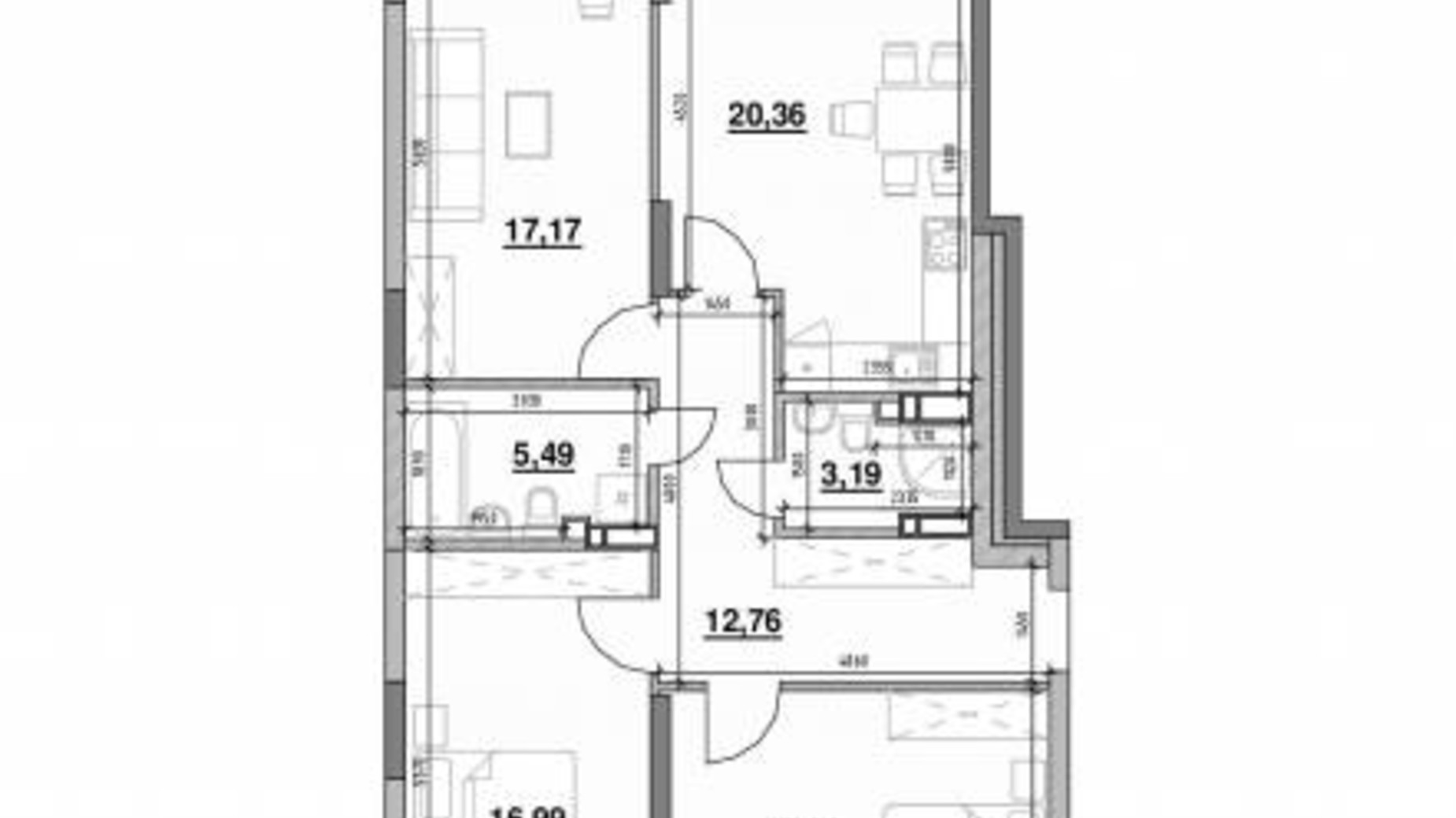Планировка 3-комнатной квартиры в ЖК Ok'Land 98.39 м², фото 268711