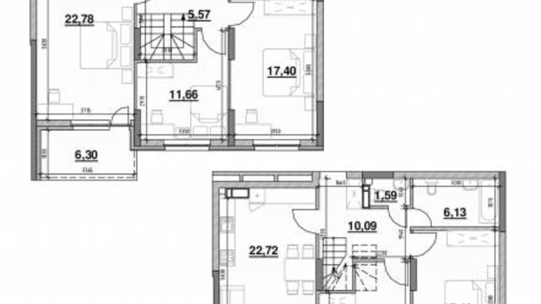 Планировка много­уровневой квартиры в ЖК Ok'Land 153.38 м², фото 268728