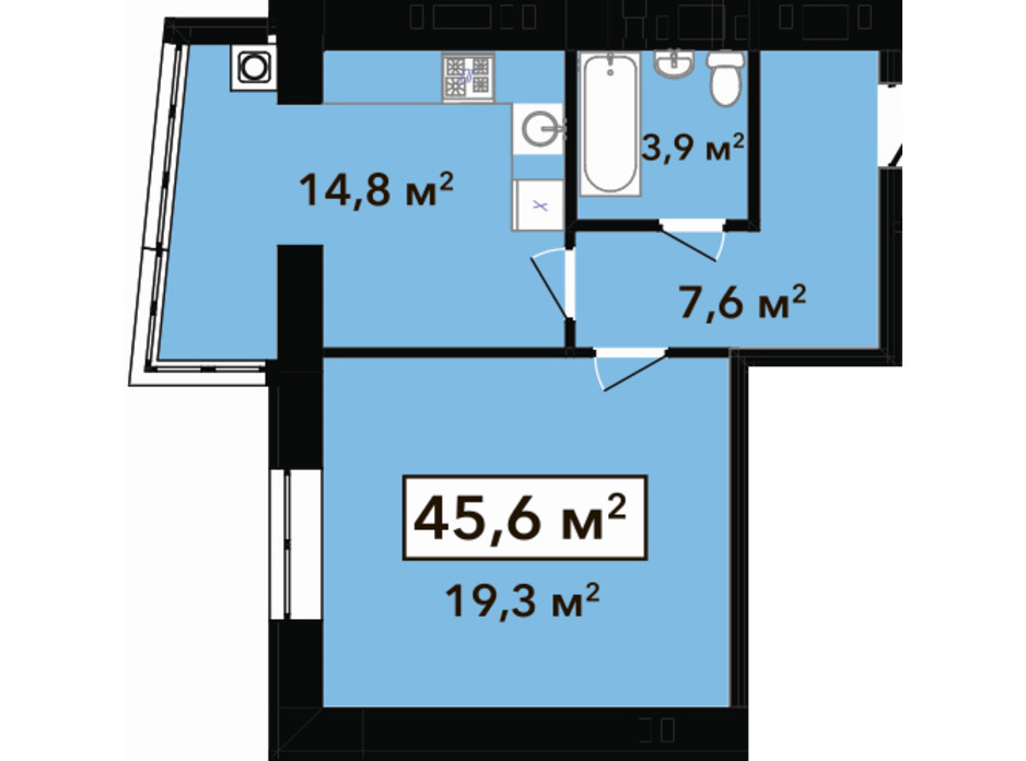 Планировка 1-комнатной квартиры в ЖК Перлина Проскурова 2 45.6 м², фото 268903 Планировка 1-комнатной квартиры в ЖК Перлина Проскурова 2 45.6 м², фото 268903