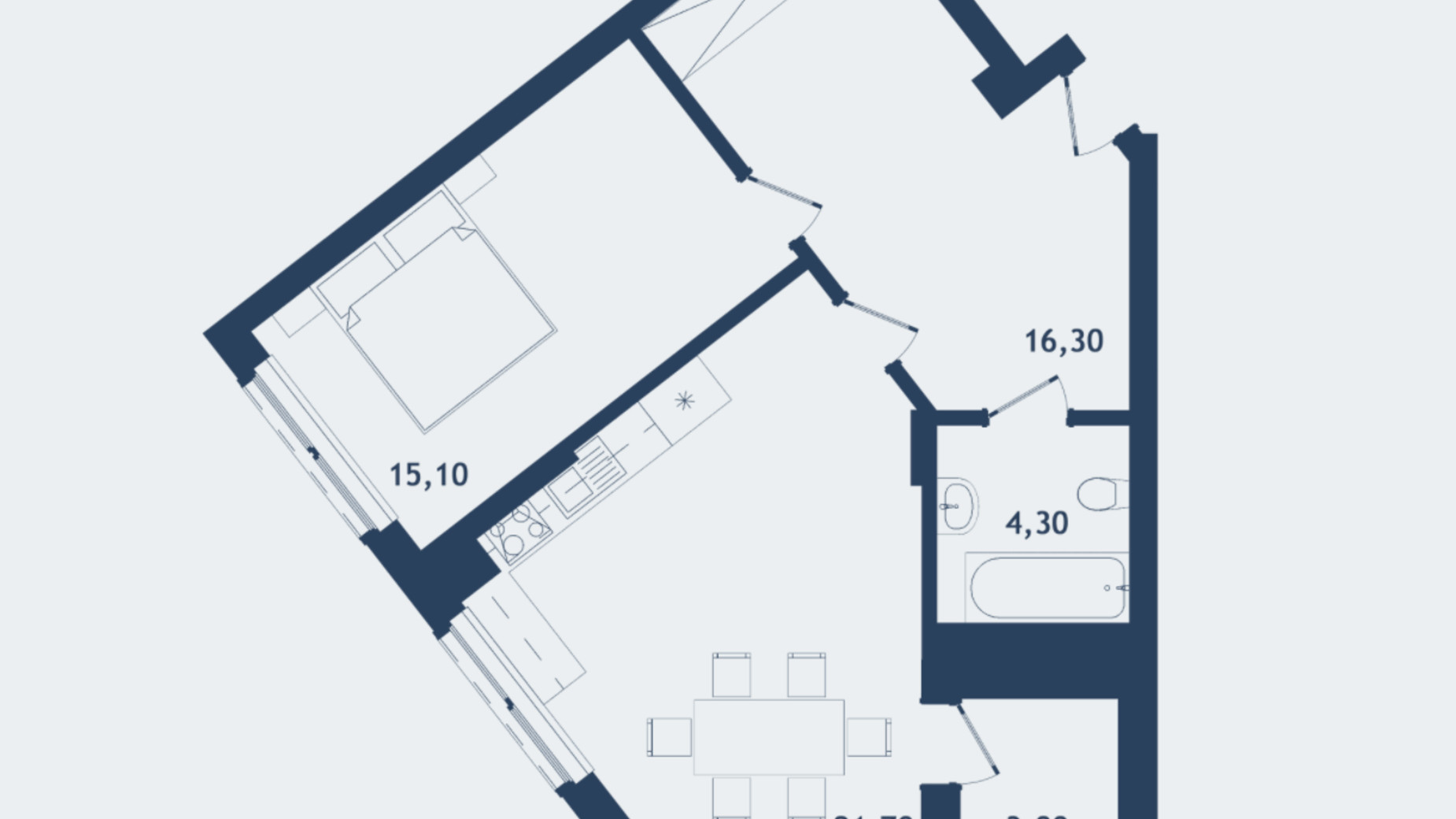 Планування 1-кімнатної квартири в ЖК Престижний 2 61.19 м², фото 268929