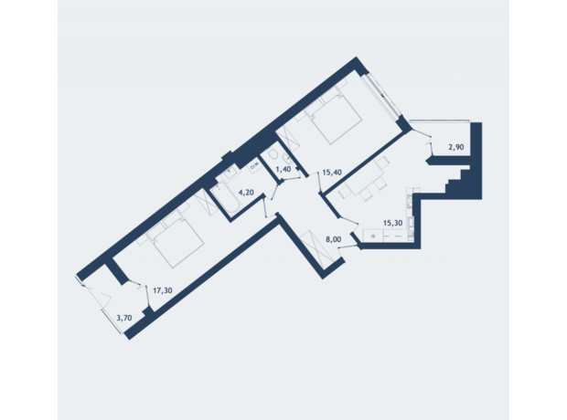 ЖК Престижный 2: планировка 2-комнатной квартиры 68.8 м²