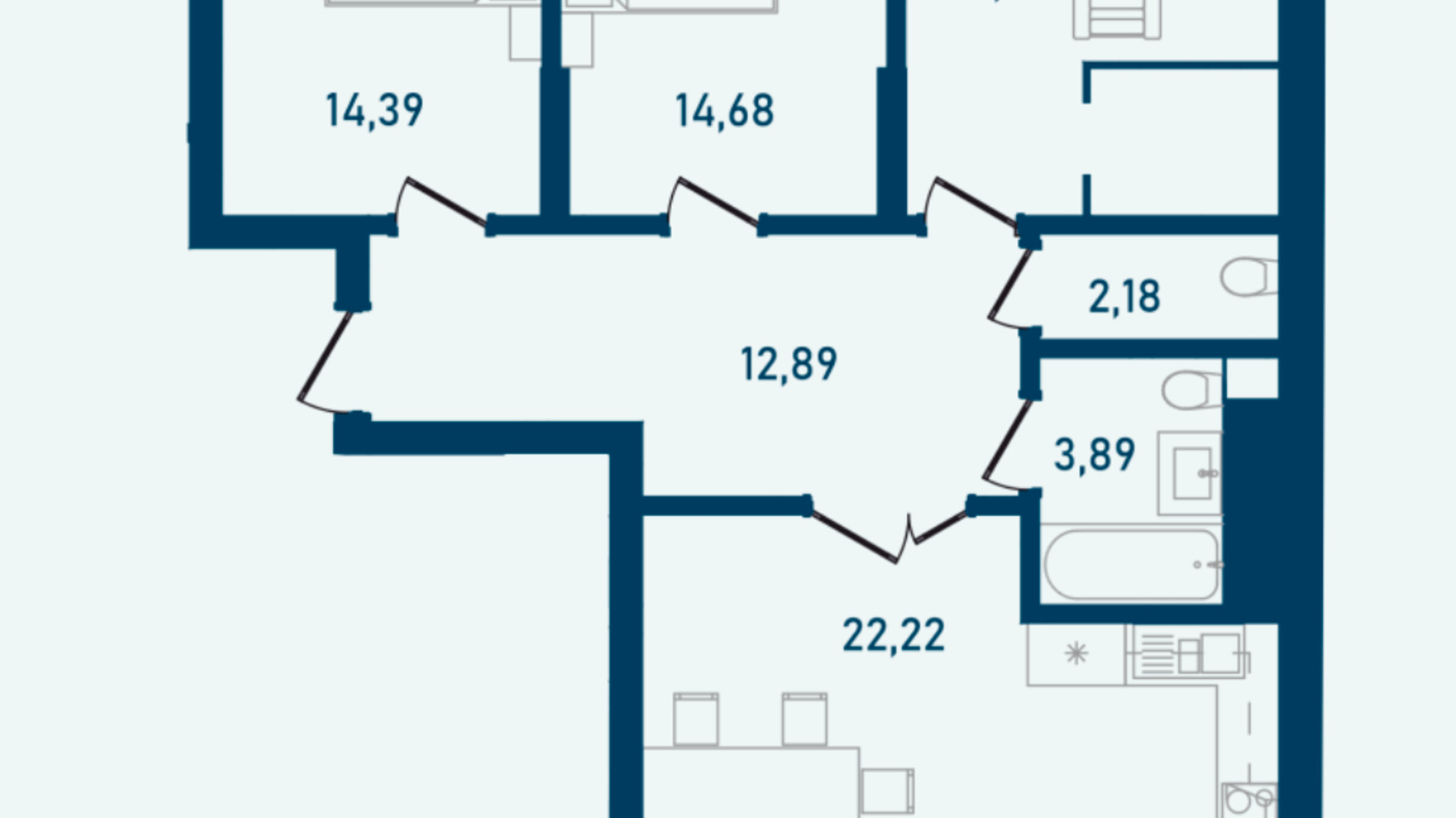 Планування 3-кімнатної квартири в ЖК Престижний 2 91.68 м², фото 268946