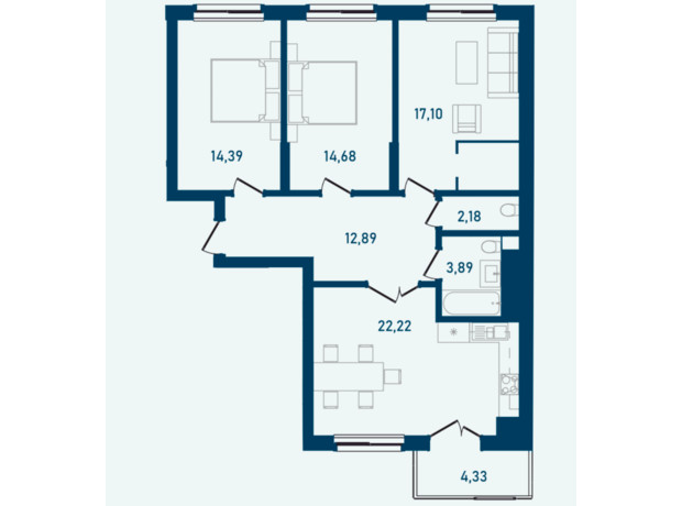 ЖК Престижный 2: планировка 3-комнатной квартиры 91.68 м²