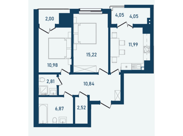 ЖК Престижный 2: планировка 2-комнатной квартиры 67.28 м²