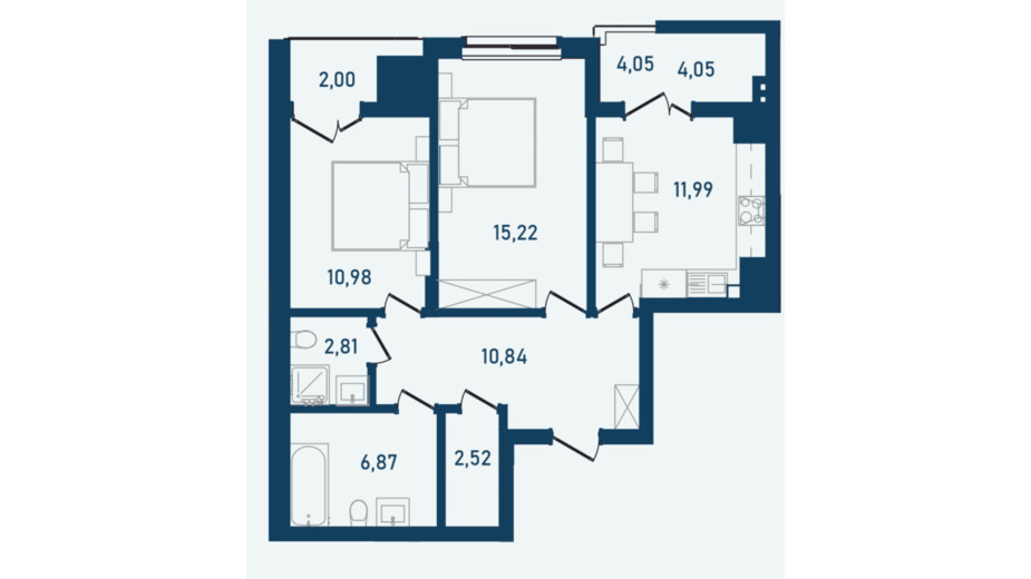 Планування 2-кімнатної квартири в ЖК Престижний 2 67.28 м², фото 268947