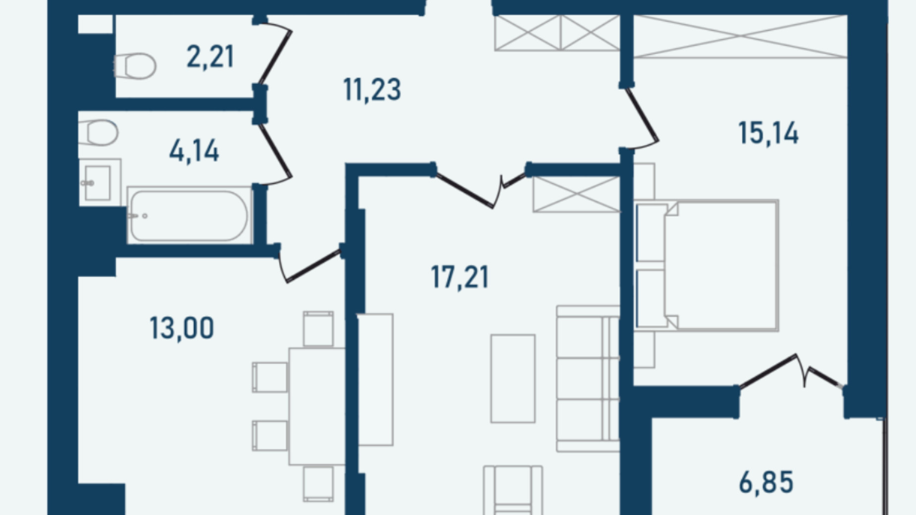 Планування 2-кімнатної квартири в ЖК Престижний 2 69.78 м², фото 268948