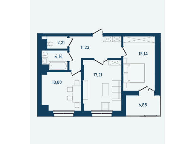 ЖК Престижний 2: планування 2-кімнатної квартири 69.78 м²