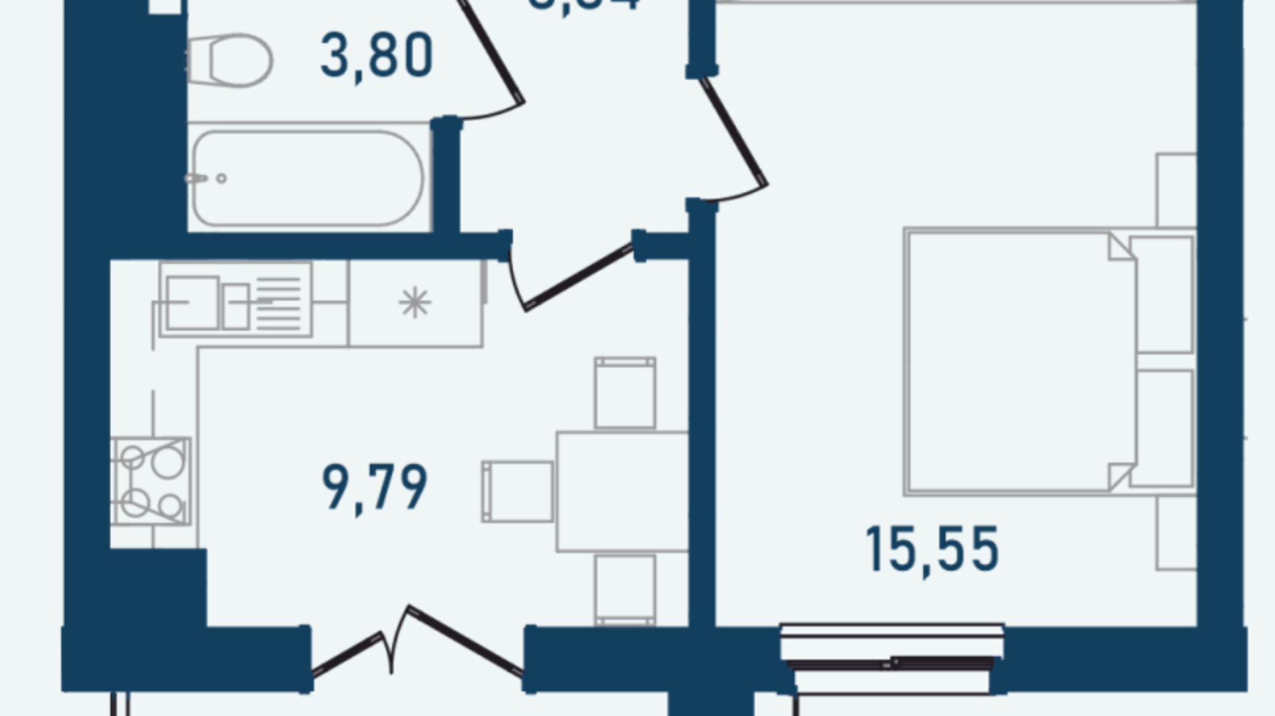 Планування 1-кімнатної квартири в ЖК Престижний 2 37.4 м², фото 268950