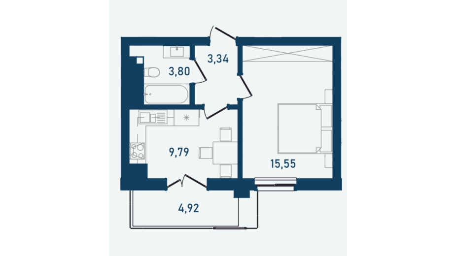 Планировка 1-комнатной квартиры в ЖК Престижный 2 37.4 м², фото 268950