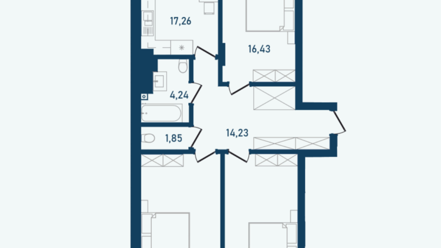 Планування 3-кімнатної квартири в ЖК Престижний 2 102.46 м², фото 268954