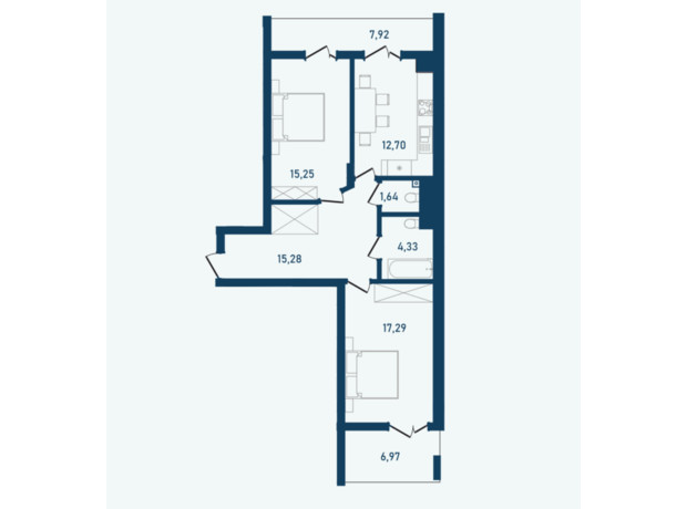 ЖК Престижний 2: планування 2-кімнатної квартири 81.38 м²